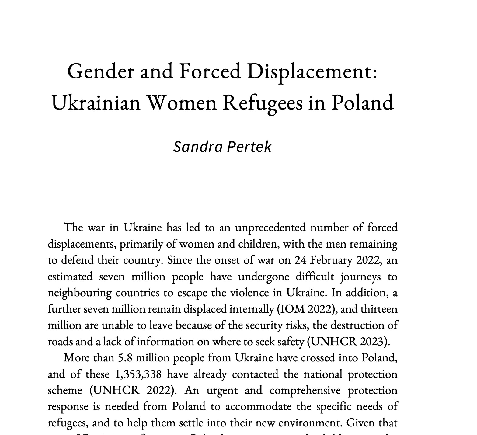 Gender and forced displacement: Ukrainian women refugees in Poland. IRIS Anthology Migration, Displacement and Diversity.